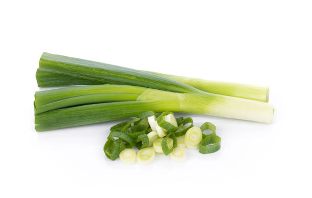 istock Green Japanese Bunching Onion on white background 675679892