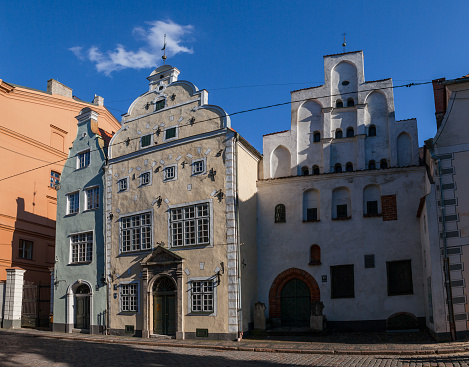 RIGA, LATVIA - 12 JUN 2016: Oldest buildings in old town - the Three Brothers