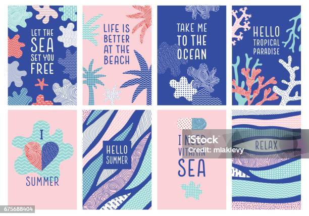 Set Of Summer Holidays Quotes Stock Illustration - Download Image Now - Sea, Pattern, Summer