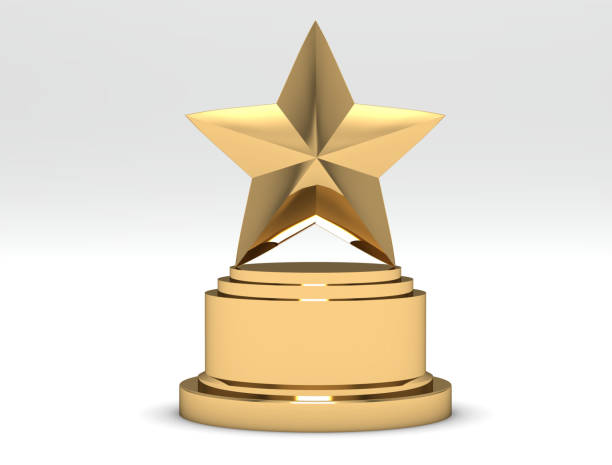 istock Gold star trophy award isolated on white. 3d rendering 675697994