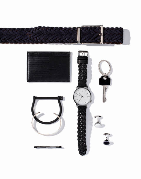 Men's personal accessories isolated on white background Men's personal accessories isolated on white background ( with clipping path) cufflink stock pictures, royalty-free photos & images