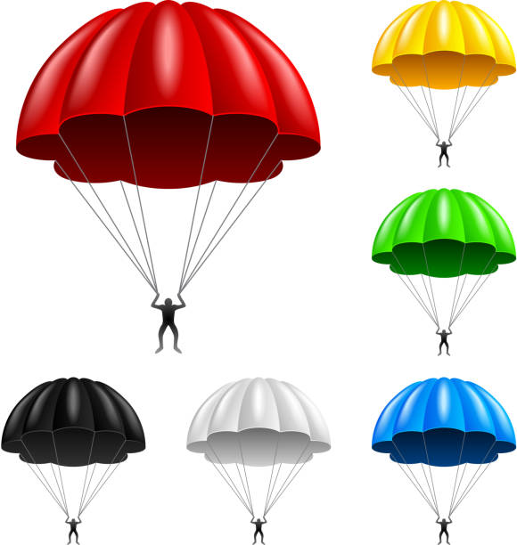 ilustrações de stock, clip art, desenhos animados e ícones de flying parachute isolated on white vector - airplane sky extreme sports men