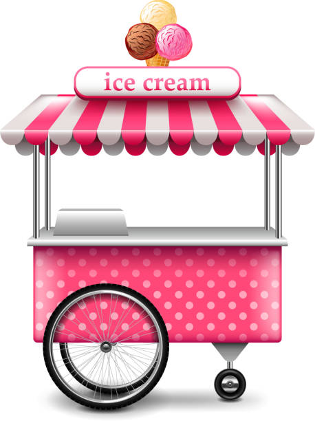 ilustraciones, imágenes clip art, dibujos animados e iconos de stock de carro del helado de hielo aislado en blanco vector - shopping cart service industrial objects isolated on white