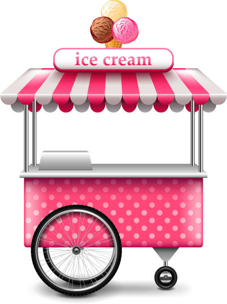 корзина мороженого изолирована на белом векторе - shopping cart service industrial objects isolated on white stock illustrations