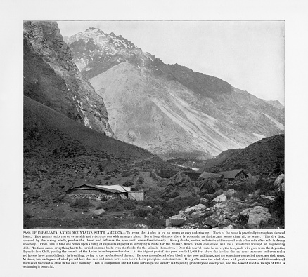 Antique South American Photograph: Pass of Uspallata, Andes Mountain, South America, 1893: Original edition from my own archives. Copyright has expired on this artwork. Digitally restored.