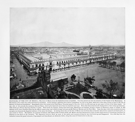 Antique Mexican Photograph: Panorama of the City of Mexico, 1893: Original edition from my own archives. Copyright has expired on this artwork. Digitally restored.