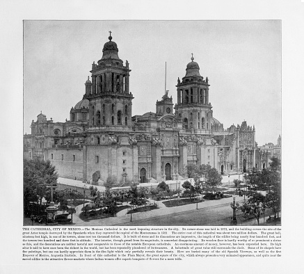 Antique Mexican Photograph: The Cathedral, City of Mexico, 1893: Original edition from my own archives. Copyright has expired on this artwork. Digitally restored.