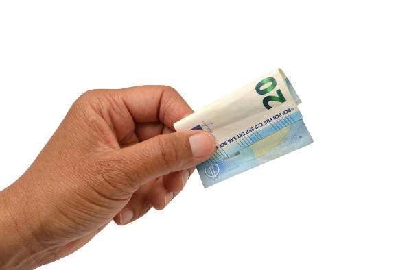 Angled Australian one hundred dollar bill on white background.