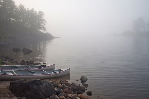 A foggy morning in the Boundary Waters Canoe Area in northern Minnesota, USA.