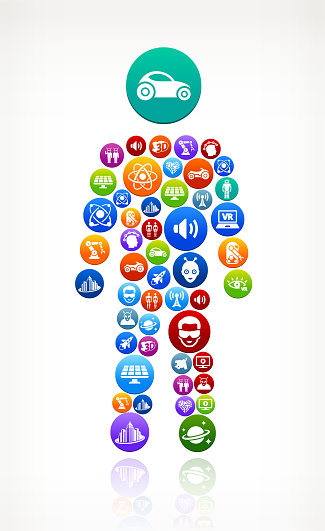 Stick Figure Inventions Male Stick Figure Future And Futuristic Technology Vector Button ...