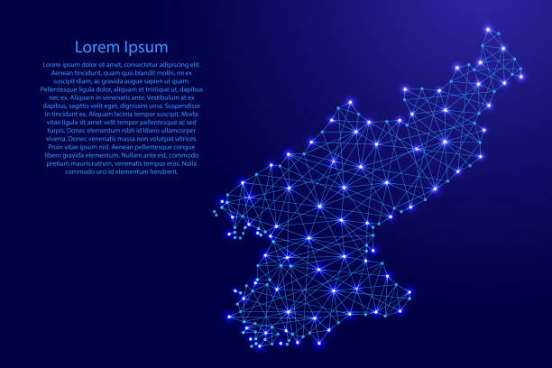 istock Map of North Korea from polygonal blue lines and glowing stars vector illustration 675730570