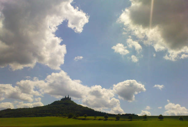Hohenzollern castle in the sunlight with clouds