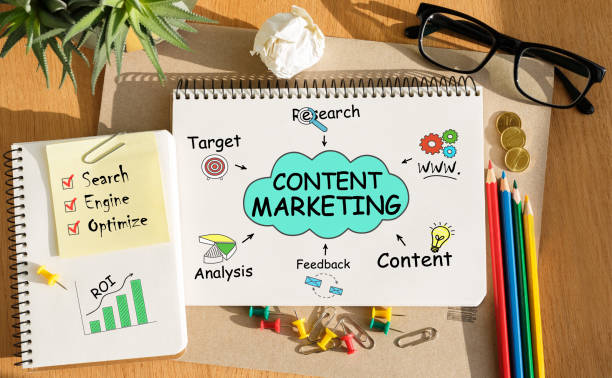 istock Notebook with Toolls and Notes about Content Marketing 675749508