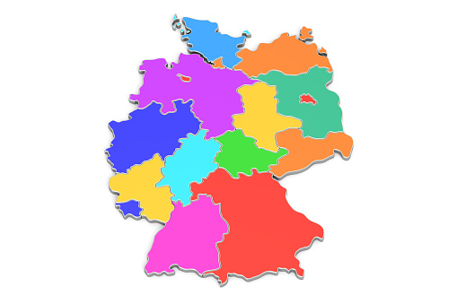 Colored map of Germany, 3D rendering isolated on white background
