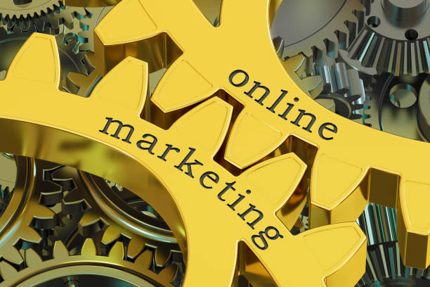 online marketing concept on the gearwheels, 3D rendering
