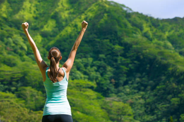 Sport success Woman celebrating her sport achievements. Winning concept. record breaking stock pictures, royalty-free photos & images