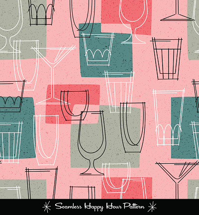 retro seamless pattern of various outlined cocktail glasses. vector illustration