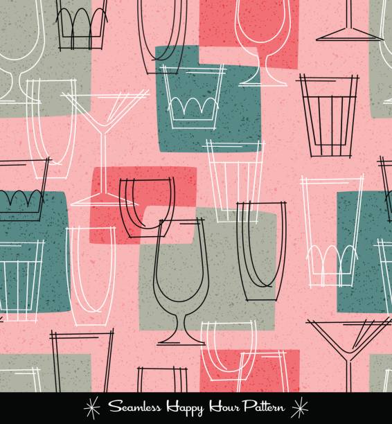 retro seamless pattern of various outlined cocktail glasses. vector illustration retro seamless pattern of various outlined cocktail glasses. vector illustration highball glass stock illustrations