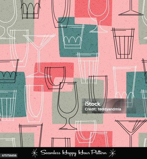 Cocktail Glass Repeat Pattern Retro Seamless Pattern Of Various Outlined Cocktail Glasses Vector ...