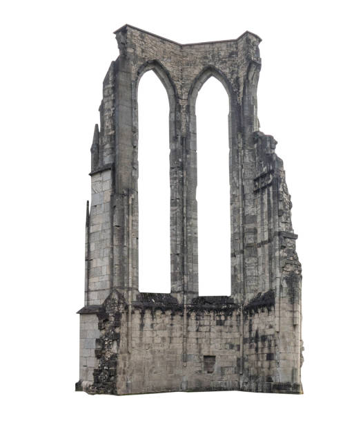 istock The old ruins of a building, white background, isolated 675760282