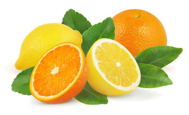 Lemon and orange isolated on white background.