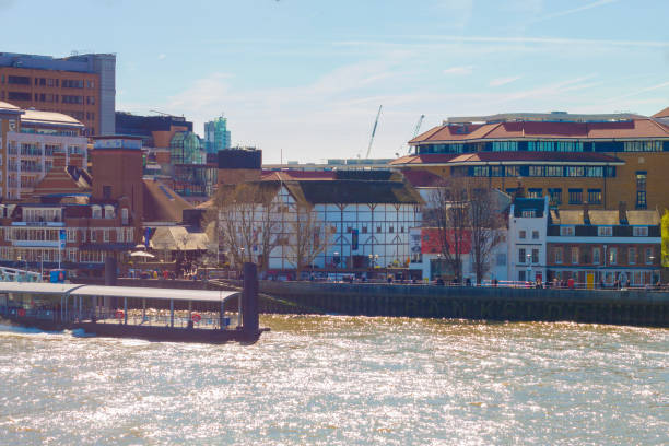 Shakespeare's Theater from the Thames river a sunny day with great light.