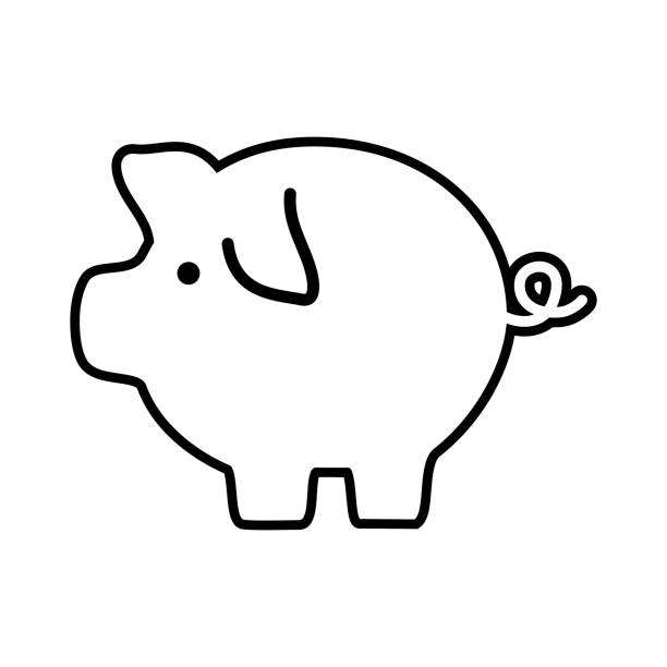 ilustraciones, imágenes clip art, dibujos animados e iconos de stock de icono de cerdo línea ahorrar divisas dinero - piggy bank currency business coin