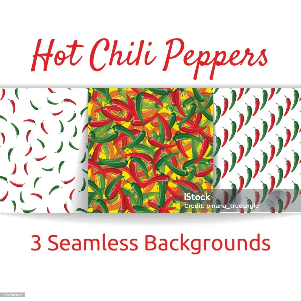 Hot Chili peppers, seamless pattern Hot Chili peppers, doodle seamless pattern. Bright cartoon design element for textile or cafe menu. Set of 3 tileable vector backgrounds, red, green, yellow and white colors Arbol stock vector