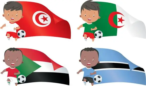 Vector illustration of World flags and children soccer