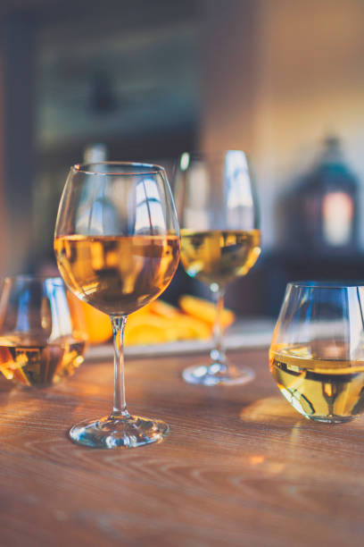 Wine in glasses. Wine tasting in home setting
