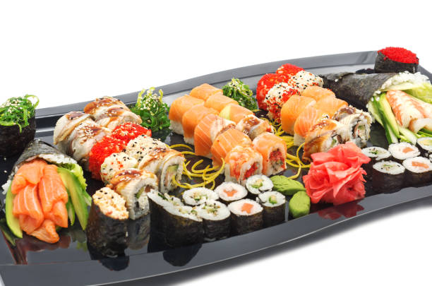 istock lots of various Japanese sushi and  rolls 675805718