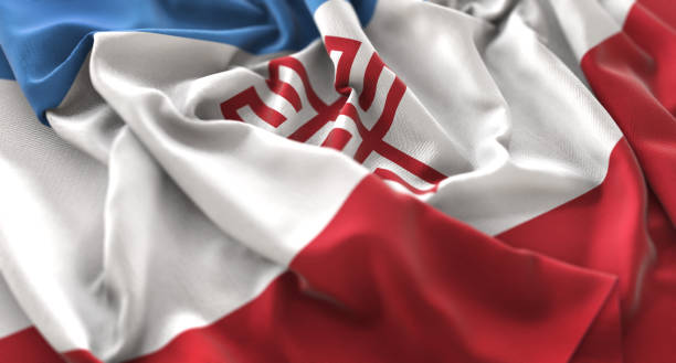 istock Mari El Flag Ruffled Beautifully Waving Macro Close-Up Shot 675811234