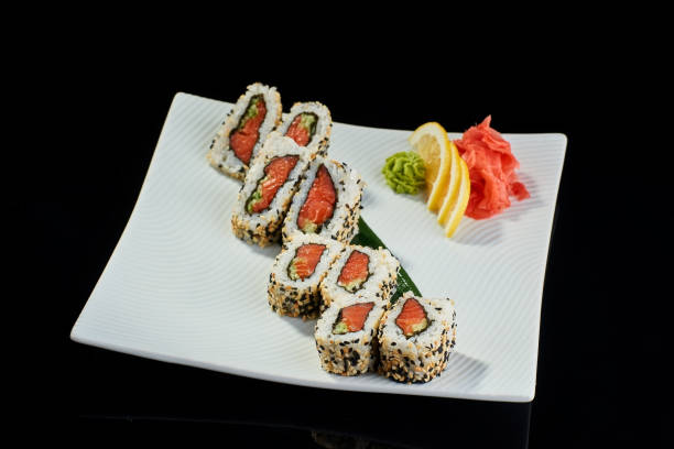 istock Sushi roll with smoked salmon 675812792