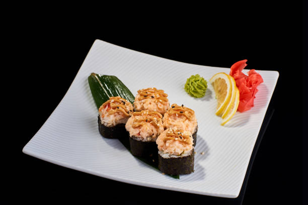 istock Baked Sushi Roll with crab meat, salmon and avocado 675814456