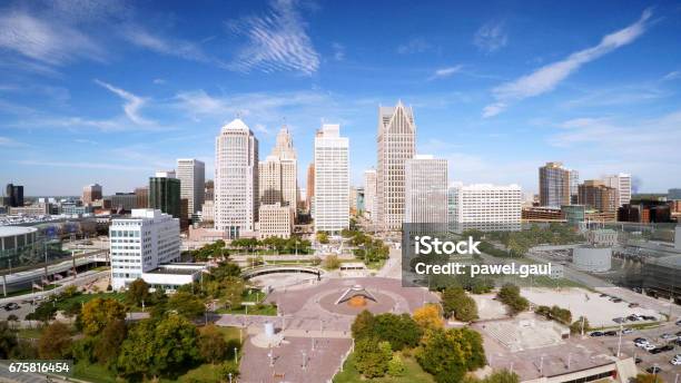 Aerial View Of Detroit Stock Photo - Download Image Now - Detroit - Michigan, Downtown District, Urban Skyline