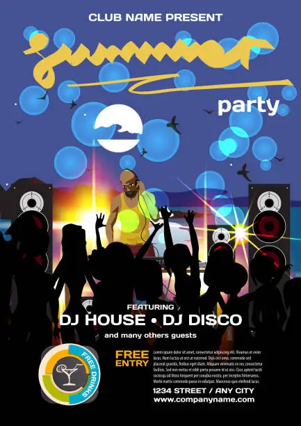 Vector illustration of Summer party invitation disco style
