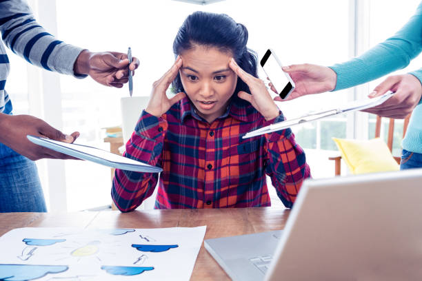 istock Stressful businesswoman looking down 675818566