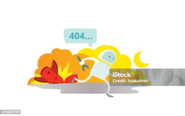 Error Page 404 Not Found Crash Accident With Missile Rocket Cosmonaut Running Repairs Stock Illustration - Download Image Now