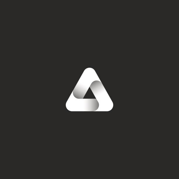 Triangle icon abstract infinity ribbon gradient black and white style with shadows icon, delta geometric shape emblem mockup