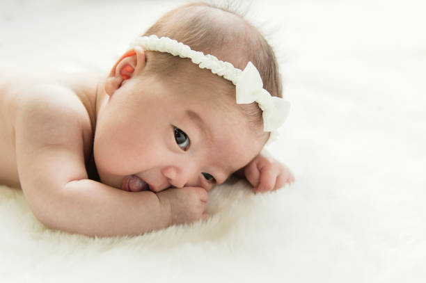 Baby girl in studio shot Baby girl is two months old. only baby girls stock pictures, royalty-free photos & images