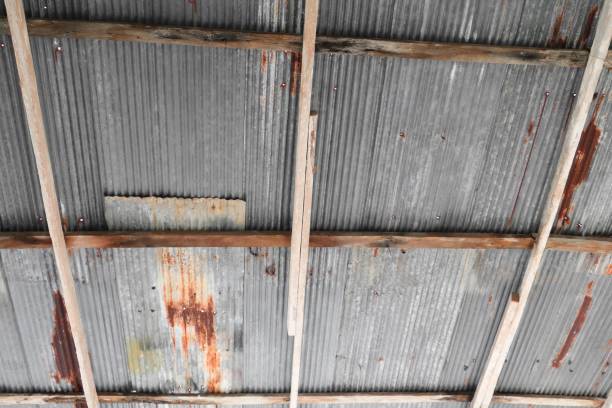 istock Wood frame ceiling roof zinc old home 675896566