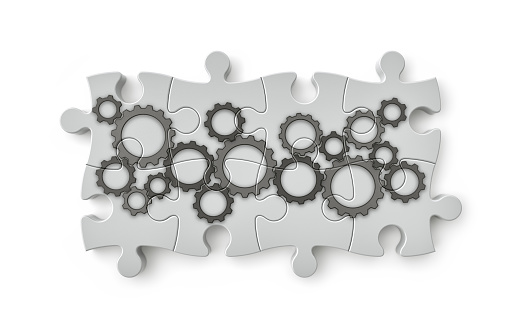 Configuration idea with gears design on clean white background.