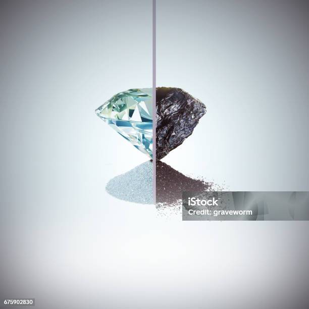 Coal And Diamond Metamorphosis Stock Photo - Download Image Now - Diamond - Gemstone, Rough, Coal