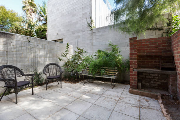 Small Australian apartment paved courtyard