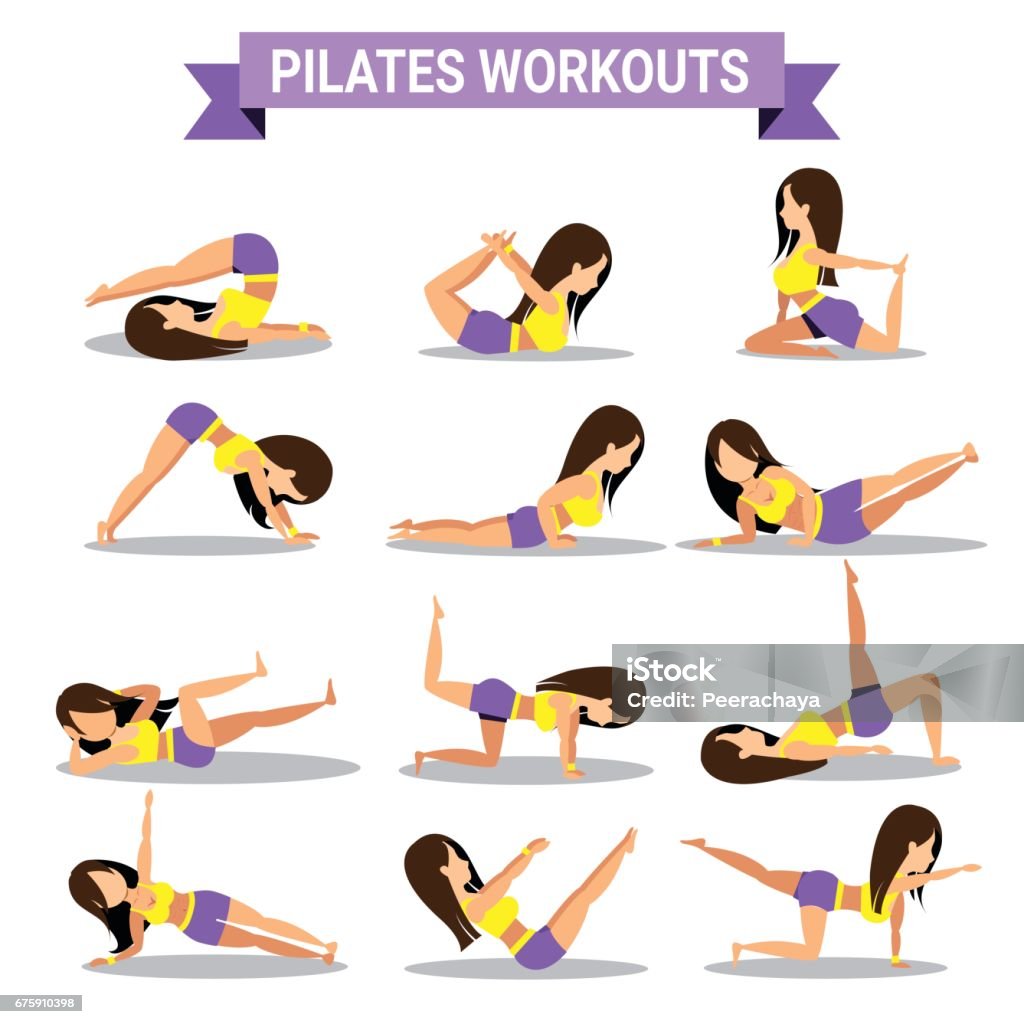 Set Of Pilates Workouts Design Stock Illustration - Download Image Now -  Active Lifestyle, Adult, Art - iStock