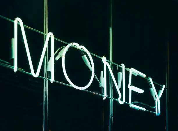Neon letters Sign Money finance Exchange Business background