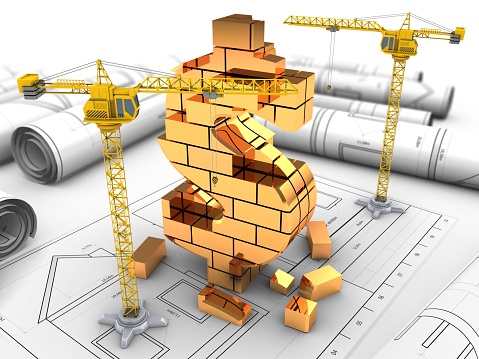 3d illustration of  over drawings background with crane