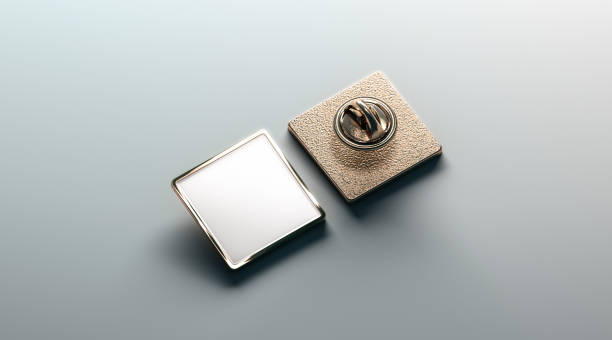 istock Blank white gold lapel badge mock up, front and back side view 675920730