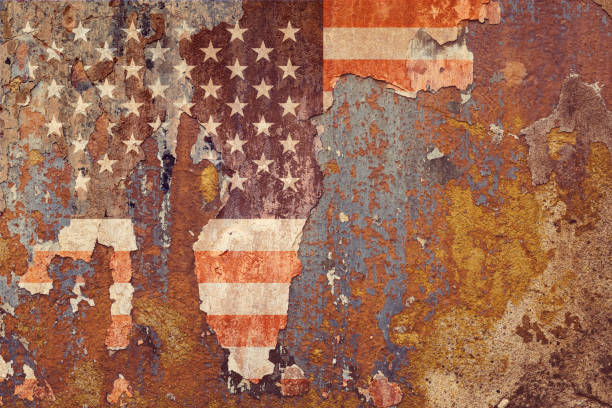 istock Flag USA on dirty wall 675925992