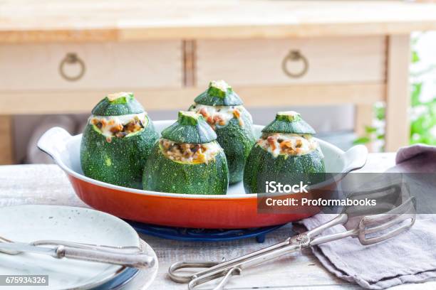 Oven Baked Round Zucchini Stock Photo - Download Image Now - Zucchini, Stuffed, Full